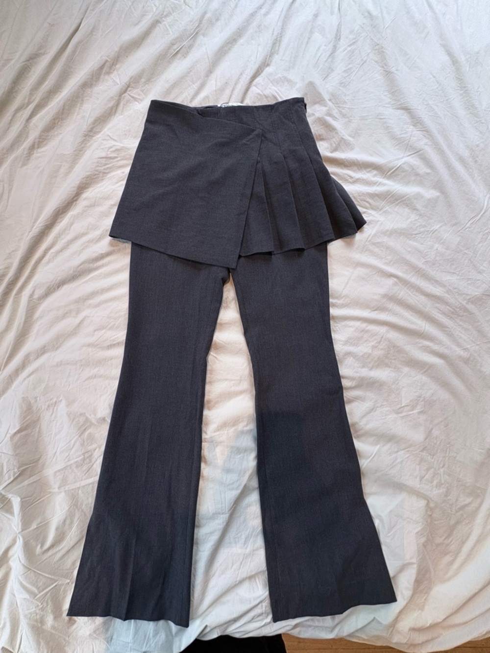 Zara Dark Gray Hybrid Pleated Skirt Overlay Flare Pants